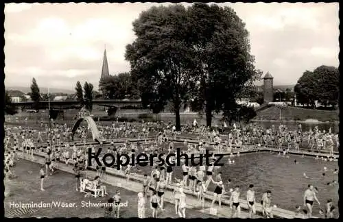 ÄLTERE POSTKARTE HOLZMINDEN SCHWIMMBAD BAD RUTSCHE BADENDE SWIMMING POOL Ansichtskarte AK cpa postcard