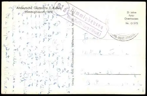 ALTE POSTKARTE HIMMIGHAUSEN ALTDEUTSCHE GASTSTÄTTE F. KUKUK NIEHEIM LANDPOSTSTEMPEL RECHTECKSTEMPEL Ansichtskarte AK cpa