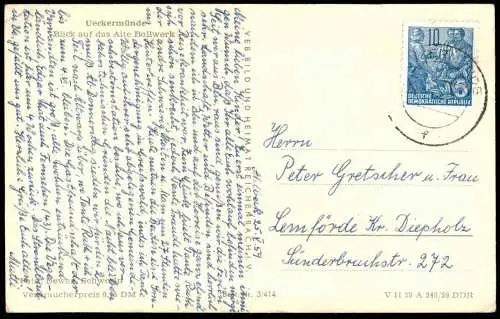 ÄLTERE POSTKARTE UECKERMÜNDE BLICK AUF DAS ALTE BOLLWERK FRACHTSCHIFFE SCHIFF SCHIFFE Ansichtskarte AK postcard cpa