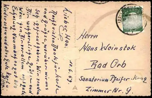 ÄLTERE POSTKARTE FÄHRE KÖNIGSWINTER RHEIN MIT PETERSBERG SCHIFF ferry ship Rhine Rhin Rijn Ansichtskarte postcard cpa AK