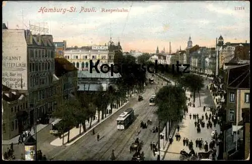 ALTE POSTKARTE HAMBURG ST. PAULI REEPERBAHN REKLAME BITTERLIKÖR AUSSCHANK HIER IM HAMBURGER BIER-PALAST Ansichtskarte AK