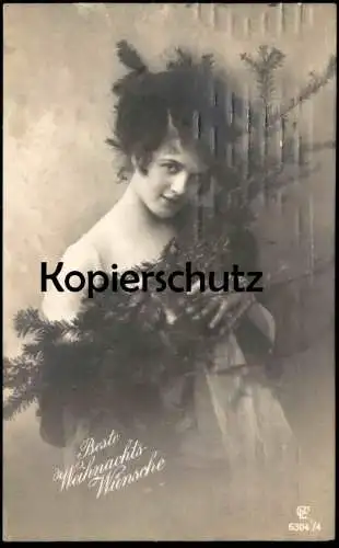 ALTE POSTKARTE BESTE WEIHNACHTSWÜNSCHE FRAU TANNENZWEIGE woman Verlag Gustav Liersch Berlin postcard Ansichtskarte