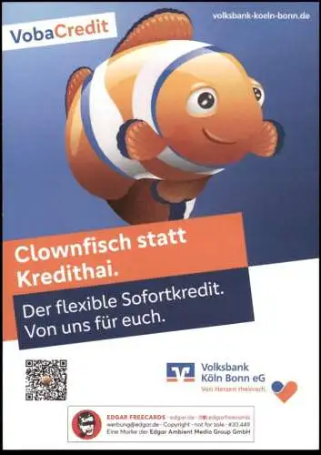 EDGAR POSTKARTE CLOWNFISCH REKLAME KREDIT VOLKSBANK KÖLN BONN Fish Fisch Karte