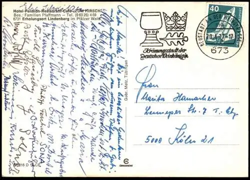 ÄLTERE POSTKARTE LINDENBERG PFALZ HOTEL CAFÉ ZUM HIRSCH FAMILIEN PFAFFMANN AMT LAMBRECHT Ansichtskarte AK postcard