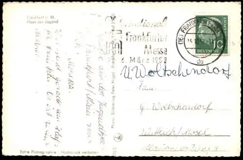 ÄLTERE POSTKARTE FRANKFURT AM MAIN HAUS DER JUGEND FAHRRAD FAHRRÄDER bike bikes Ansichtskarte AK cpa postcard