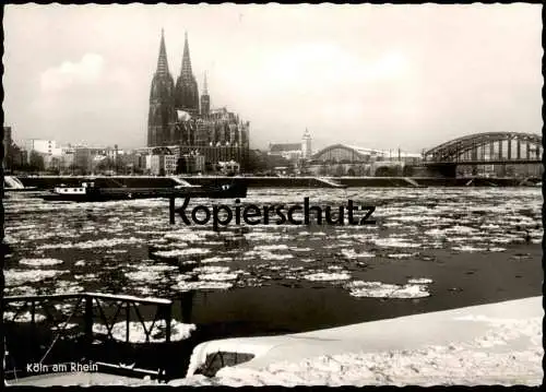 ÄLTERE POSTKARTE KÖLN EISGANG AUF DEM RHEIN WEIHNACHTEN HOHENZOLLERNBRÜCKE KÖLNER DOM PANORAMA FRACHTSCHIFF Schiff AK