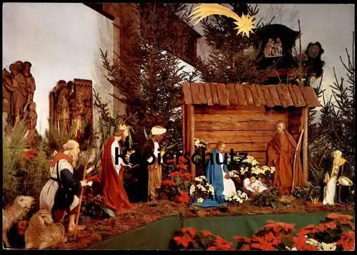 ÄLTERE POSTKARTE KRIPPE WEIHNACHTEN HOLZKRIPPE KÖLN-MITTE crib couvent christmas Krippenfiguren Maria Josef Schaf Stall