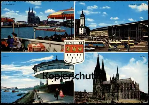 ÄLTERE POSTKARTE KÖLN HAUPTBAHNHOF BASTEI DOM RHEINPARTIE KARMANN GHIA BUS REKLAME STOCK Ansichtskarte AK cpa postcard