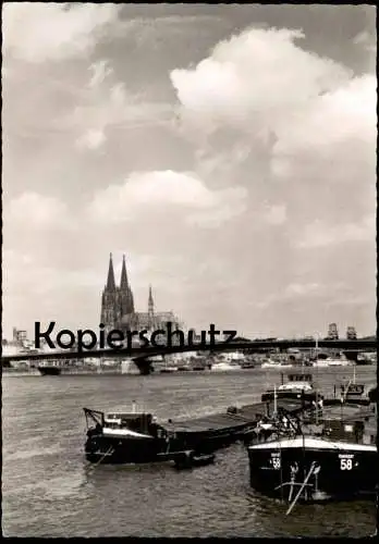 ÄLTERE POSTKARTE KÖLN RHEIN KÖLNER DOM MIT RHEINBRÜCKE PANORAMA FRACHTSCHIFF RUHRORT 58 Schiff cargo ship AK