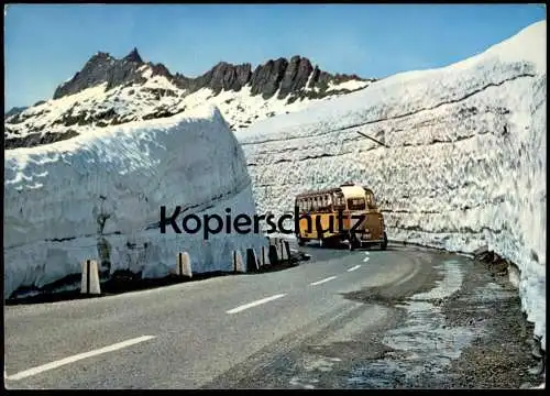 ÄLTERE POSTKARTE GRIMSEL-PASSHÖHE IM FRÜHSOMMER BRUNBERGE BUS MIT ANHÄNGER POSTBUS Ansichtskarte AK cpa postcard