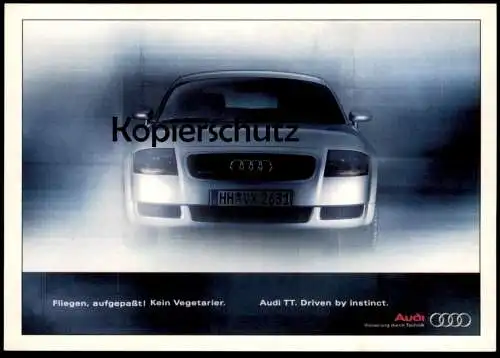 ÄLTERE POSTKARTE AUDI TT FLIEGEN AUFGEPASST KEIN VEGETARIER DRIVEN BY INSTINCT AUTO PKW car Ansichtsarte postcard cpa AK