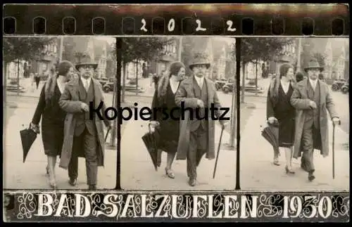 ALTE POSTKARTE BAD SALZUFLEN 1930 STEREOSKOPIE STEREOGRAMM EHEPAAR SCHIRM GEHSTOCK Ansichtskarte AK postcard cpa photo