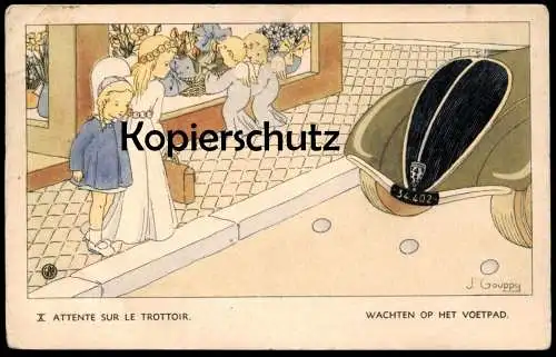 ALTE KÜNSTLER POSTKARTE J. GOUPPY ATTENTE SUR LE TROTTOIR WACHTEN OP HET VOETPAD SCHUTZENGEL angel Ansichtskarte AK cpa