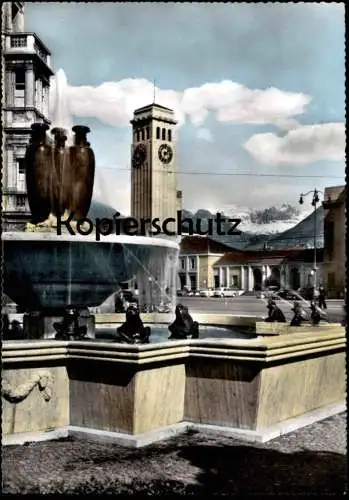 ÄLTERE POSTKARTE BOLZANO PIAZZALE STAZIONE BOZEN BAHNHOFPLATZ BRUNNEN FROSCH frog grenouille Italia Italien postcard cpa