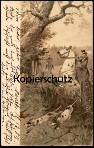 ALTE KÜNSTLER POSTKARTE A. HEYER JAGD HUND HUNDE PFERDE hunting chasse dogs chien Ansichtskarte postcard AK cpa