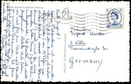 ÄLTERE POSTKARTE CHANNEL STEAMER IN FOLKESTONE HARBOUR HAFEN PUERTO DAMPFER Schiff ship postcard cpa AK Ansichtskarte