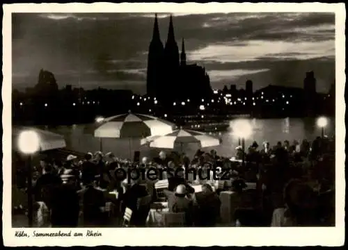 ALTE POSTKARTE KÖLN SOMMERABEND AM RHEIN ABEND NACHT BlICK AUF DOM Tanzbrunnen ? Rheinpark ? Ansichtskarte postcard cpa