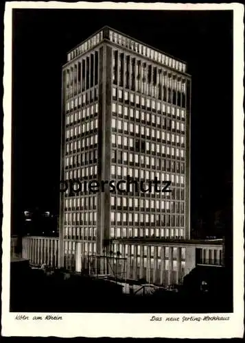 ALTE POSTKARTE KÖLN AM RHEIN DAS NEUE GERLING-HOCHHAUS BEI NACHT Versicherung Foto Hartzenbusch AK postcard cpa