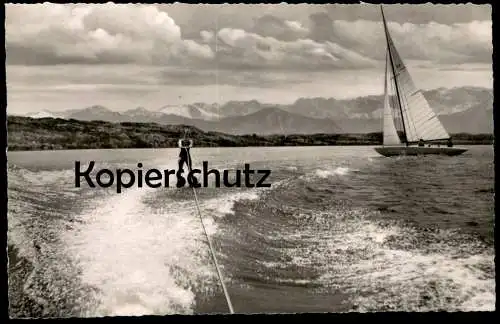 ÄLTERE POSTKARTE AMMERSEE SPIEL AUF DEN WELLEN WASSERSKI water ski nautique waterski Karwendelgebirge AK postcard cpa