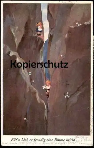 ALTE POSTKARTE KINDER FÜR'S LIEB ER FREUDIG EINE BLUME BRICHT... SCHLUCHT GEFAHR LIEBE LOVE enfants children postcard