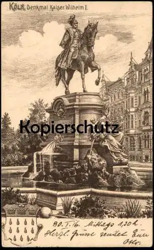 ALTE KÜNSTLER POSTKARTE KÖLN KAISER WILHELM DENKMAL I. 1916 KÖLNER WAPPEN Cöln Sold. Inf. Bat. Zweibrücken Ansichtskarte