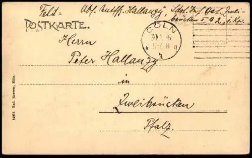 ALTE KÜNSTLER POSTKARTE KÖLN KAISER WILHELM DENKMAL I. 1916 KÖLNER WAPPEN Cöln Sold. Inf. Bat. Zweibrücken Ansichtskarte