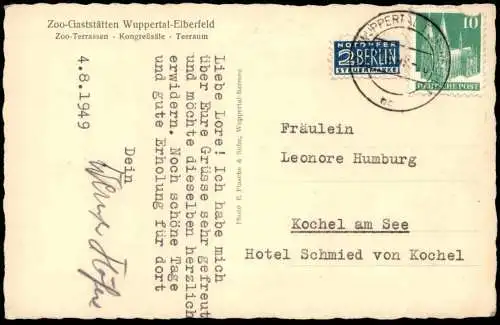 ALTE POSTKARTE WUPPERTAL-ELBERFELD ZOO-GASTSTÄTTEN ZOO-TERRASSEN TEERAUM KONGRESSSÄLE Absender Werner Höfer postcard cpa