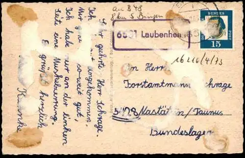 ÄLTERE POSTKARTE GRÜSSE AUS LAUBENHEIM AN DER NAHE RECHTECKSTEMPEL LAUBENHEIM LANGENLONSHEIM-STROMBERG AK cpa postcard