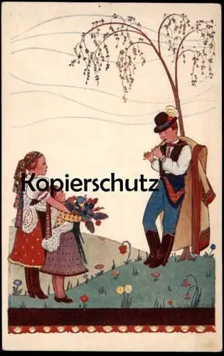 ALTE POSTKARTE KINDER MÄDCHEN LAUSCHEN FLÖTENSPIELER UNGARN Hungary Magyarország Flöte enfants children girls postcard