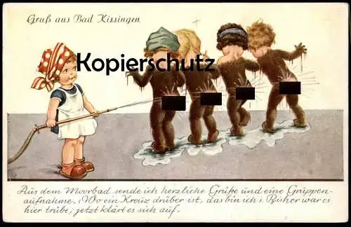 ALTE POSTKARTE GRUSS AUS BAD KISSINGEN MÄDCHEN ROTE KOPFBEDECKUNG ROTKÄPPCHEN ?  MOORBAD HUMOR AK cpa postcard