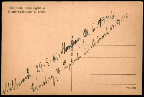 ALTE POSTKARTE NIEDERDOLLENDORF EISENBAHN-ERHOLUNGSHEIM 1946 Königswinter Nieder-Dollendorf cpa postcard Ansichtskarte