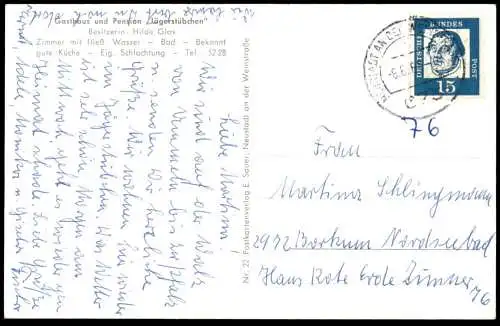 ÄLTERE POSTKARTE HAMBACH GASTHAUS UND PENSION JÄGERSTÜBCHEN BESITZERIN HILDE GLAS AMT NEUSTADT WEINSTRASSE cpa postcard