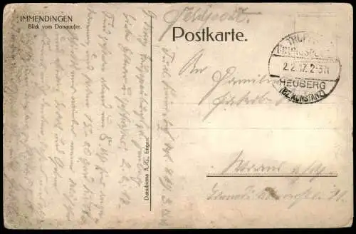 ALTE POSTKARTE IMMENDINGEN BLICK VOM DONAUUFER DONAU FELDPOST STEMPEL TRUPPENÜBUNGSPLATZ HEUBERG AK Ansichtskarte cpa