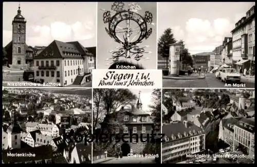 ÄLTERE POSTKARTE SIEGEN RUND UM'S KRÖNCHEN NIKOLAIKIRCHE RATHAUS AM MARKT MARIENKRICHE SCHLOSS MARKTPLATZ Ansichtskarte