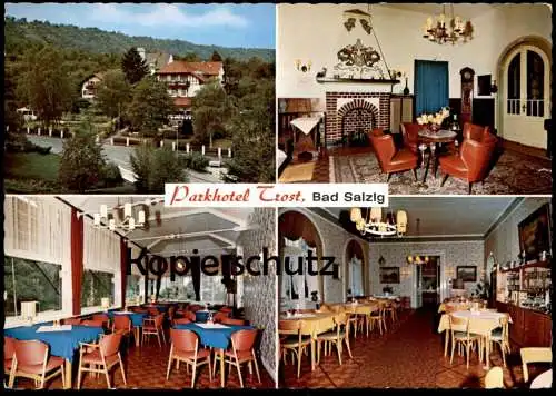 ÄLTERE POSTKARTE BAD SALZIG PARKHOTEL TROST MIT SCHWEIZERHAUS KAMIN HOTEL BOPPARD Ansichtskarte cpa postcard AK