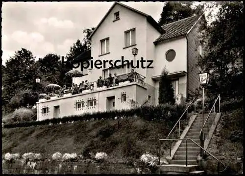 ÄLTERE POSTKARTE CAFÉ BREUER HERRLICHE LAGE ZWISCHEN BAD BODENDORF UND SINZIG AM RHEIN AUSBLICK WESTERWALD SIEBENGEBIRGE