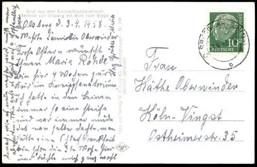 ÄLTERE POSTKARTE OLSBERG BIGGE 1958 HOCHSAUERLAND PANORAMA Sauerland Ansichtskarte cpa AK postcard