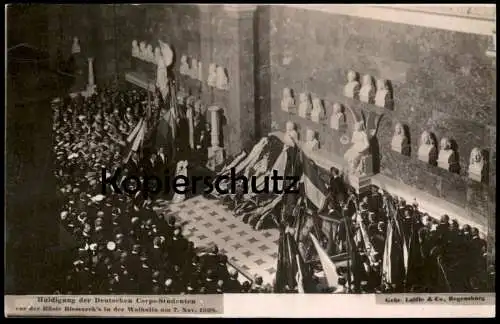 ALTE POSTKARTE HULDIGUNG DER DEUTSCHEN CORPS-STUDENTEN VOR DER BÜSTE BISMARCK IN DER WALHALLA DONAUSTAUF 1908 AK cpa