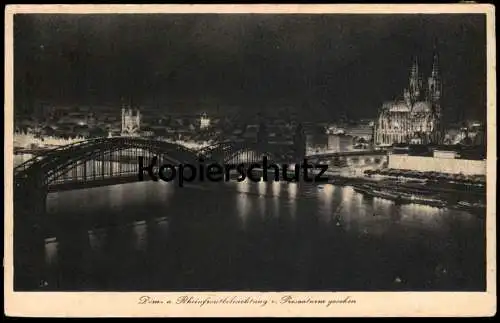 ALTE POSTKARTE KÖLN DOM UND RHEINFRONTBELEUCHTUNG VOM PRESSATURM GESEHEN Rheinfront Nacht night skyline Ansichtskarte