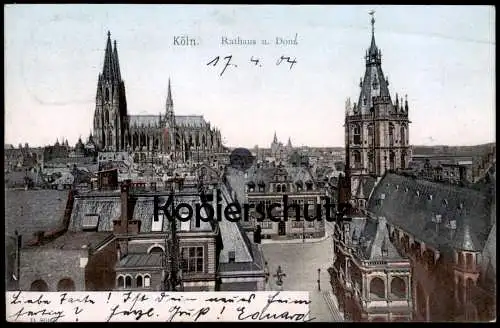 ALTE POSTKARTE KÖLN DOM UND RATHAUS 1904 PANORAMA GESAMTANSICHT Stempel Cöln Ansichtskarte AK postcard cpa