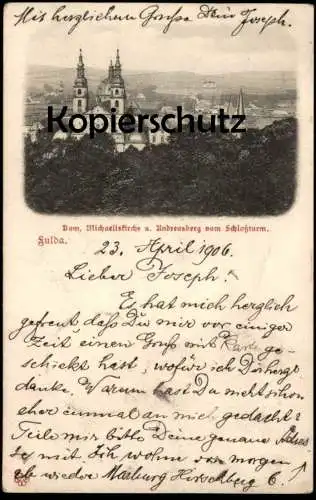 ALTE POSTKARTE FULDA DOM MICHAELISKIRCHE UND ANDREASBERG VOM SCHLOSSTURM 1906 PANORAMA Ansichtskarte cpa postcard AK