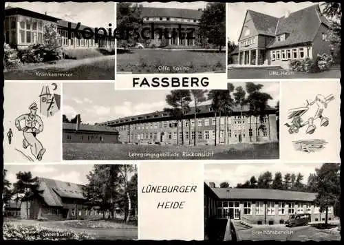 ÄLTERE POSTKARTE FASSBERG LÜNEBURGER HEIDE LEHRGANGSGEBÄUDE KRANKENREVIER KASINO HEIM BUNDESWEHR Ansichtskarte postcard