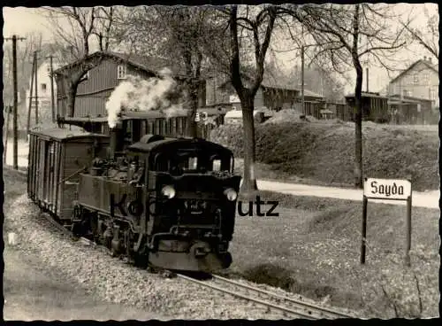 ALTE POSTKARTE SAYDA ERZGEBIRGE AM BAHNHOF DAMPFLOK 99585 steam locomotive station gare SACHSEN Ansichtskarte postcard