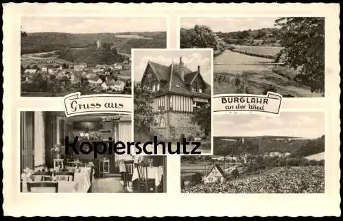 ÄLTERE POSTKARTE GRUSS AUS BURGLAHR AN DER WIED HOTEL ZUR WIED HEINZ FUCHS WESTERWALD ALTENKIRCHEN FLAMMERSFELD AK cpa