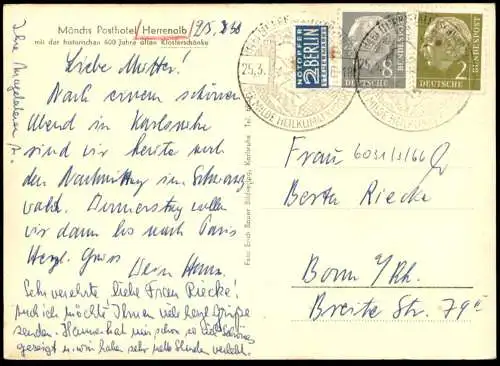 ÄLTERE POSTKARTE BAD HERRENALB MÖNCHS POSTHOTEL HOTEL SCHWARZWALD Black Forest la foret-noire cpa postcard