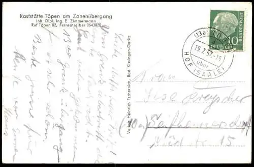 ÄLTERE POSTKARTE RASTSTÄTTE TÖPEN AM ZONENÜBERGANG GRENZE FEILITZSCH E. ZIMMERMANN border Ansichtskarte postcard