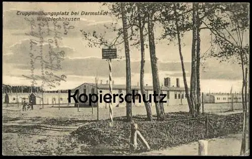 ALTE POSTKARTE TRUPPENÜBUNGSPLATZ BEI DARMSTADT WELLBLECHHAUSEN GRIESHEIM Übungsplatz Baracken Ansichtskarte postcard