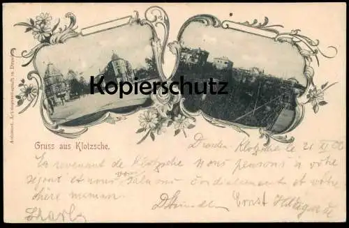 ALTE POSTKARTE GRUSS AUS KLOTZSCHE DRESDEN-KLOTZSCHE BAHNPOST DRESDEN KAMENZ ZUR 588 Ansichtskarte AK cpa postcard