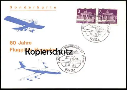 ÄLTERE POSTKARTE SONDERKARTE 60 JAHRE FLUGPLATZ HANGELAR 1969 AIRPORT LUFTHANSA ST. AUGUSTIN DEUTSCHE BUNDESPOST BERLIN