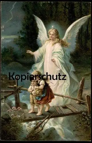 ALTE KÜNSTLER POSTKARTE SCHUTZENGEL ZABATERI KINDER enfants children Engel guardian angel ange gardien angelo